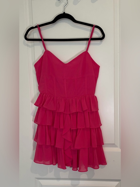 Olivaceous Dresses & Skirts - Olivaceous Bright Pink Tiered Ruffle Mini Dress